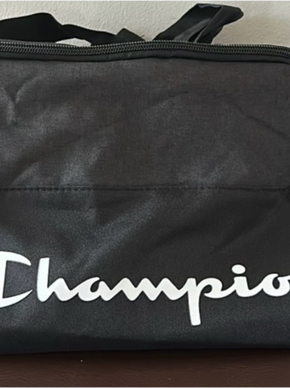 Champion Black Duffel Bag with White Logo